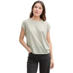 TOM TAILOR Denim Dames T-shirt met strepenpatroon, 37814 - Groen Wit Streep, XXL
