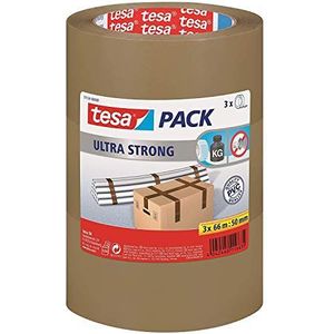 tesa Ultra Strong tape - Verpakkingstape van PVC met bijzonder sterke kleefkracht - Bruin - 3 rollen