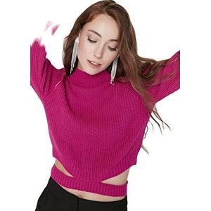 Trendyol Effen normale sweater met hoge hals voor dames, Fuchsia, S