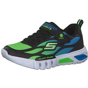 Skechers Flex-Glow Sneakers voor jongens, Zwarte Synthetische Textiel Blauwe Lime Trim, 28 EU