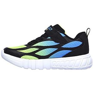 Skechers Flex-Glow Sneakers voor jongens, Zwarte Synthetische Textiel Blauwe Lime Trim, 28 EU