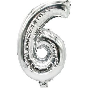 Folieballon cijferballonnen ""0-9"" 35 cm x 20 cm zilver Papstar bruiloft jubileum verjaardag party viering (cijferballon ""6"")