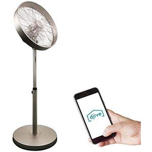 djive Flowmate Classic 120 cm staande ventilator met App & Alexa stembediening, Retro Steel Design fan, Smart Home Ventilator met afstandsbediening, Timer, 80° Oscillatie, 50W, Warm Silver