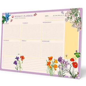 A3 Weekplanner Botanical Wild Flowers - Bureauplanner met 54 afscheurbare vellen - Tafelkalender - Bureauplanner in het Engels