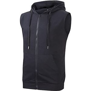 Cabeen Heren sportjack met capuchon tank top hoodie gym fitness mouwloze hoodie spiershirt met ritssluiting, zwart, M