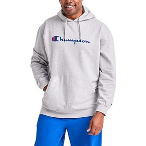 Champion Powerblend-fleecetrui voor heren, comfortabele grafische trui met capuchon, Oxford Grijs/Champion Script, XXL