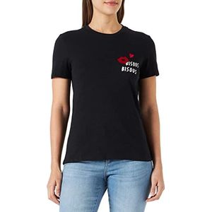 ONLY Dames ONLBONE REG S/S Heart TOP Box JRS T-shirt, Black/Print: BISOUS, M (2-pack)