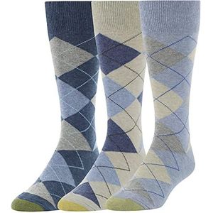 GOLDTOE Men's Carlyle Argyle Crew Dress Socks, 3-Pairs, Chambray/Oatmeal, Large