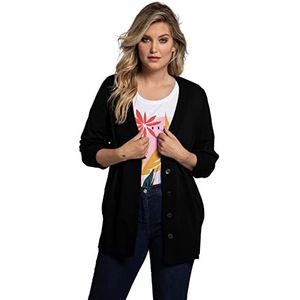 Ulla Popken Dames, V-hals, knoopsluiting, fijn gebreid vest, zwart, 62-64