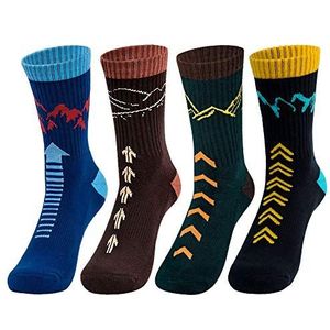 Time May Tell Heren wandelsokken vochtafvoerend kussen Crew Socks voor Terkking, Outdoor Sports, Performance 2/4 Pack, zwart, blauw, bruin, groen (4 paar), 6-9