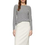 s.Oliver - T-shirt - Navy Blauw - Gevlamd Katoen - Lange Mouwen, Boothals