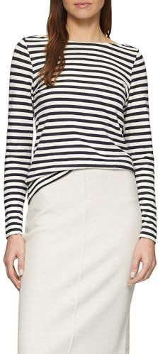 s.Oliver - T-shirt - Navy Blauw - Gevlamd Katoen - Lange Mouwen, Boothals