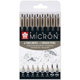 SAKURA Pigma Micron viltstiften, 8 stuks, lichtgrijs/grijs