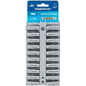 Rawlplug Uno 68615 Universele muurplug 10 mm Gry | RawlPlugs voor gipsplaat, metselwerk, baksteen, beton, antirotatiefuncties | Gipsplaatbevestigingen Plug Pack van 80,10 x 36 mm