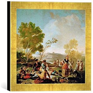 Fotolijst van Francisco Jose de Goya y Lucientes ""La merienda"", kunstdruk in hoogwaardige handgemaakte fotolijst, 30x30 cm, goud raya