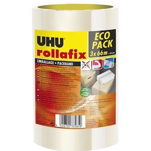UHU Rollafix verpakkingstape transparant, 3 stuks, 66 m x 50 mm