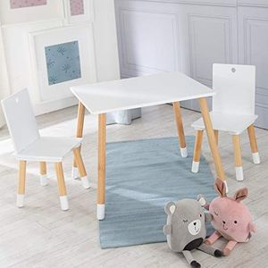 Roba Kinderzitgroep, kindermeubelset van 2 kinderstoelen & 1 tafel, zitgarnituur hout, wit gelakt