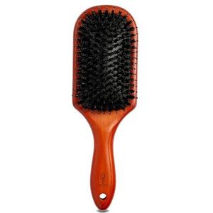 MIBELLA BEAUTY & CO Haarborstel met wildzwijnharen en nylon borstels, peddelborstel voor hoofdmassage en haarverzorging, borstel van duurzaam beukenhout