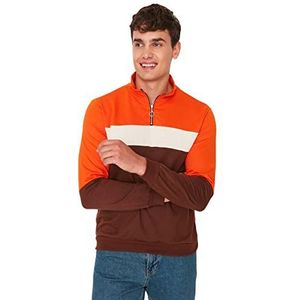 Trendyol Mannen staande kraag effen kleur slank sweatshirt, Oranje, M