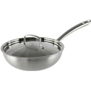 KAMBERG - Wok Ø 24 cm van roestvrij staal 18/10 Triply - PFAS-vrij - Inclusief deksel - Voor alle warmtebronnen inclusief inductie en oven - 0008280, grijs