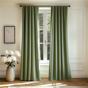 Lazzzy Groen fluwelen verduisteringsgordijn thermisch geïsoleerd gordijn 274 cm extra lang gordijn slaapkamer woonkamer gordijnen zachte luxe fluwelen gordijnroede zak 1 paneel saliegroen