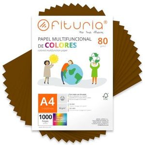 Kleurpapier, verpakking met 1000 vellen A4, 80 g, kleurrijk papier voor knutselwerk, printer, scrapbooking – ideaal voor origami, Papyroflexia, kantoor en school (bruin, 1000 h)