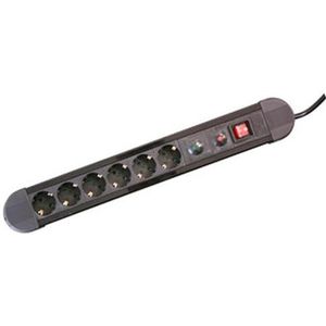 Sokkel met 6 stopcontacten, overspanningsbeveiliging, zwart