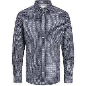 JACK & JONES Heren Jjmatheo Print Detail Shirt Ls Vrijetijdshemd, navy blazer, S