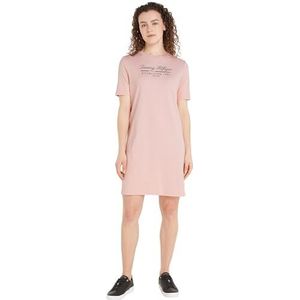 Tommy Hilfiger Dames REG Script grafische jurk SS WW0WW43545 T-shirt jurk, delicaat roze, S, Roze (delicaat roze), S