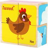 iWood-La Ferme Puzzel 4 kubussen van hout, 11011