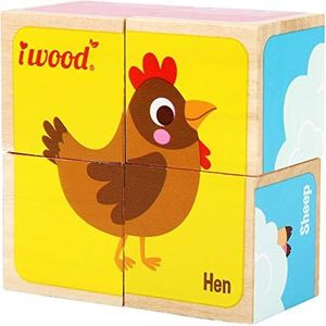 iWood-La Ferme Puzzel 4 kubussen van hout, 11011