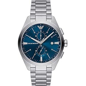 Emporio Armani Horloge Voor Heren, Chronograaf Uurwerk, Leder/Roestvrij Staal Horloge Met Een Kastmaat Van 43 Mm