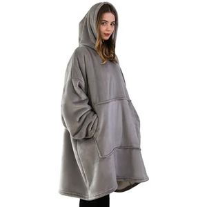 Good Nite Deken met mouwen, trui-deken, hoodie-deken met mouwen, capuchondeken om aan te trekken, voor volwassenen, draagbare deken, met zakken, voor volwassenen mannen en vrouwen (grijs, 98x100 cm)