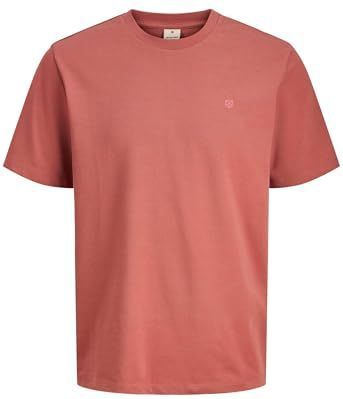 JACK & JONES - Shirt - Lichtrood - Ronde Hals - Kwartmouw