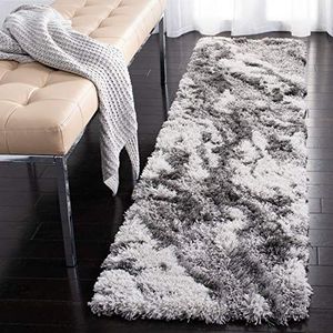 Safavieh Horizon Shag Collectie HZN890F Moderne Hedendaagse Abstracte Runner, 2' x 8', Grijs/Ivoor