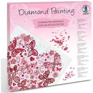 Ursus 43520010F - Diamond Painting Mandala Set 10, handwerkset met canvas en stenen in roze, witte en rode tinten