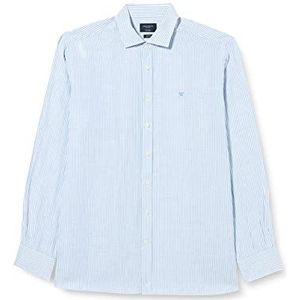 Hackett London Heren Katoenen Linnen Bengaalse Shirt, Wit/Blauw, XXL, Wit/Blauw, XXL