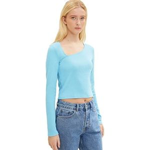 TOM TAILOR Denim Dames Shirt met lange mouwen met asymmetrische hals 1034573, 11581 - Blue Voltage, XXL