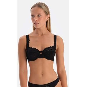 Dagi Black Fashion Gebreide Underwire Regular Lace Dikke Strap Minimizer Bra, Zwart, 80C, zwart, 80C