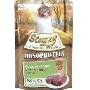 Stuzzy, Monoprotein Grain & Glutenvrij, compleet natvoer voor volwassen katten met kalf, in pasta - (20 zakjes à 85 g)
