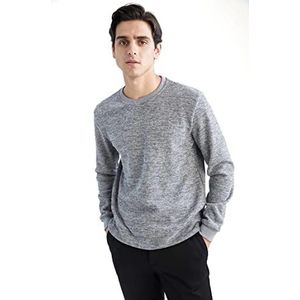 DeFacto Trui met lange mouwen voor heren - ronde hals sweatshirt voor heren (Grey Melange, L), gemengd grijs, L