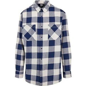 Urban Classics Lang oversized geruit herenoverhemd, Donkerblauw/crème, S