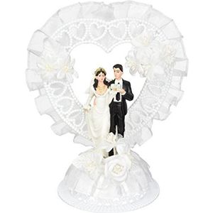 günth Type grote polyresin bruidspaar, kroonhart, fijn versierd met tule en bloemen, per stuk verpakt (1 x 180 g)
