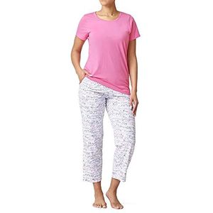 HUE Dames T-shirt en skimmer pyjamaset met korte mouwen, Pink Lemonade - Care Script, XL