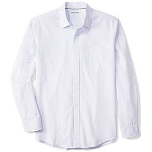 Amazon Essentials Men's Casual poplin overhemd met normale pasvorm en lange mouwen, Lavendel Wit Verticale streep, XL