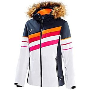 Black Crevice Ski-jas voor dames, winterjas in verschillende kleuren en maten, wind- en waterdicht, functionele jas voor dames, winterjas met capuchon met imitatiebont, zwart/wit, 36