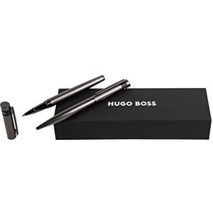 Hugo Boss Pen Set Loop Diamond Gun Balpen & Balpen gemaakt van messing, Kleur: Donkergroen, Afmetingen: 200 x 62 x 34 mm, HPBR367D