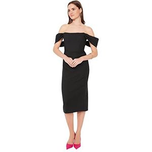 Trendyol Midi Bodycon getailleerde geweven jurk voor dames, Zwart, 38