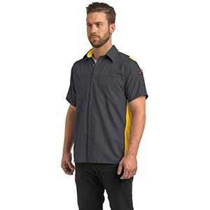 Red Kap Men's Short Sleeve Performance Plus Shop Shirt with OilBlok Technology, Charcoal with Yellow Mesh, 2X-Large/Tall