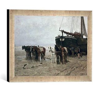 Ingelijste foto van Anton Mauve ""Boat on the Beach at Scheveningen, 1876"", kunstdruk in hoogwaardige handgemaakte fotolijst, 40x30 cm, zilver raya